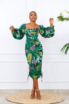 Ankara Dress With Puff Sleeves, Ankara Drawstring Dress, Drawstring Ankara Dress, One Hand Ankara Dress Styles, Sweetheart Neckline Ankara Dress, Beautiful Sleeves Designs For Dresses, Nigerian Styles Dresses Ankara, Ghanian Dress Styles, Ankara Neckline Designs