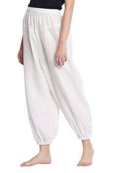 **Customized Organic Cotton Yoga/Meditation Apparel, Lounge Wear, Relaxed fit Pants, Fitness Pants, Cotton Trousers, Unisex Yoga Pants, Beach Hippie Pants, Boho Pants - Elastic Waist, Free Size** Being Yoga enthusiasts and practitioners, we at Abhinehkrafts, understand the need for comfortable clothing for Yoga, meditation, fitness, routines and therefore, we crafted the most comfortable Unisex clothing that you can own during the practice. Made with 100 percent cotton yarn, certified, and embel White Relaxed Fit Harem Pants For Yoga, White Yoga Pants Trousers, Relaxed Fit Ankle-length Pants For Loungewear, White Yoga Trousers, Baggy Full-length Cotton Yoga Pants, White Ankle-length Harem Pants, Full-length Cotton Yoga Bottoms, Cotton Ankle-length Harem Pants For Yoga, Loose-fit Cotton Harem Yoga Pants