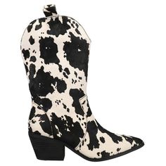 PRICES MAY VARY. Calf hair upper Pull on entry Hinged cushion insole Rubber outsole 2.25 inch unit heel Dingo Boots, Black Cow, Boot Print, A Cow, Dress For Short Women, Calf Hair, Mid Calf Boots, Cow Print, White Casual