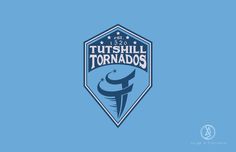 the logo for tutshill tornados is shown on a blue background with stars