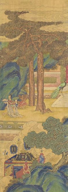 Deities and mythical place in the painting "Hosting the Immortals at the Yaochi" by a Qing Dynasty artist (1636–1912). Qing Dynasty, Mythical Creatures