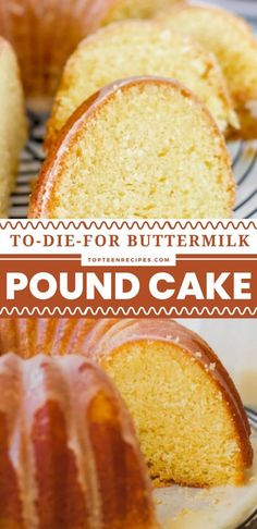 a close up of a cake on a plate with the words, how to make buttermilk pound cake