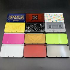 several different colored hard drive drives on top of each other, with the same logo