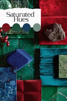 the cover of saturated hues magazine, featuring various colors and patterns on different surfaces