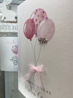 a birthday card with balloons attached to it