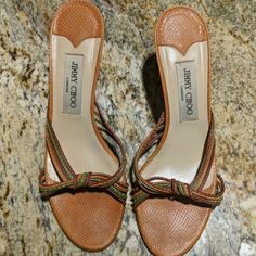 These Are Beautiful Sandals In Good Condition With Just Some Wear On The Bottom Of The Soles And Very Faint Insole Markings. These Shoes Are Marked As A 38 1/2, However I Am Typically A 37 1/2-38, So I Would Say They Run Small. Dust Bag Included Beautiful Sandals, Jimmy Choo Shoes, Green Orange, Green And Orange, Women's Shoes Sandals, Jimmy Choo, Shoes Sandals, Dust Bag, Women Shoes