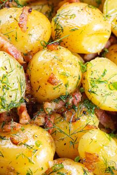 potatoes with herbs and seasoning in a pan