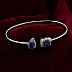 Blue Processed Gemstone Cuff Bangle Bracelet 14k White Gold Jewelry 3.07 Ct. Sapphire Bangle, Blue Sapphire Bracelet, Sapphire Stones, Cuff Bangle Bracelet, Sapphire Bracelet, Diamond Bangle, White Gold Jewelry, Jewelry For Her, Fine Jewelry Gift