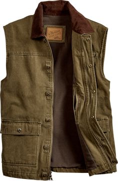 If you own our Vermont Barn Coat, you know its value on a blustery morning when the chores just won't wait. Our Barn Vest is made of the same hard-working stuff, literally. Details include 1 snap-flap chest pocket, 2 snap-flap patch pockets (with handwarmer pockets behind them), plus a hidden inside zipper pocket. All pockets have reinforced stitching. And it's made of high-quality cotton that's triple brushed—so it's never stiff. Plus, it's fleece lined, too. Soft yet durable 100% cotton twillC Morning Chores, Barn Coat, Vermont Country Store, Vest For Men, Tactical Clothing, Country Store, Twill Shirt, Denim Jacket Men, Men Fashion Casual Outfits