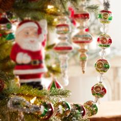 a christmas tree with ornaments hanging from it