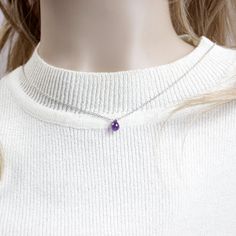 Simple minimalistic necklace featuring beautiful dark purple gemstone. A lovingly hand-crafted necklace is available on a variety of chains and lengths. Available Lengths - from 14 Inches (35.5 cm) to 20 inches (51 cm). Chain types  - Golden and Silver - brass chain with high tarnish resistance in according color. - 14 K gold filled - Sterling silver This is dainty jewelry and needs to be worn with care.  Your jewelry comes carefully packed in a gift bag without any pricing included, so can be sent directly to a recipient if you are buying jewelry as a gift. A gift message is added for free if you choose so. Additional gift packing is available as well! Box design might vary. Also, you can find more jewelry designs in my shop KotenStudio.etsy.com Amethyst Necklace Purple Teardrop small Pen Round Drop Necklace With Delicate Chain For Gift, Dainty Crystal Pendant Necklace With Birthstone, Dainty Crystal Birthstone Pendant Necklace, Delicate Chain Drop Necklace With Round Pendant For Gift, Elegant Purple Necklace With Delicate Chain, Gemstone Charm Necklace For Her, Gift Crystal Necklace With Delicate Chain, Crystal Round Pendant Necklace As Gift For Her, Delicate Drop Necklace With Round Pendant