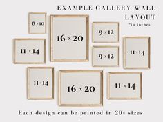 six frames are arranged in the shape of squares, each with numbers and measurements