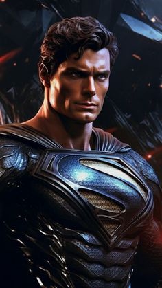 a man dressed as superman standing in front of a dark background