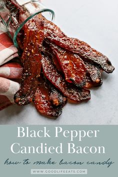 black pepper candied bacon on a towel