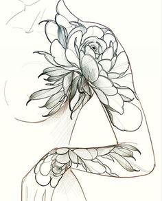 a drawing of a woman's arm with flowers on the arm, and her hand holding