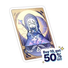 a card with an image of a person sitting on it and the text buy 10 get 50 % off