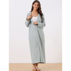 Womens Hoodie Zip Up Closure Pajama Nightshirt Long Sleeve Robe Loungewear with Pocket. This Hoodie Zip Up Nightshirt is the perfect choice for daily wear, or lounging wear at home. Versatile long dress for all occasions! With a loose casual maxi length, zip-up closure, soft fabric, and perfect hoodie design, this robe is everything you need for fully luxurious lounging wear. With a fully zip-up closure, practical pocket, and hoodie design, this nightshirt robe is everything you need for loungin Cozy Sleepwear For Overnight In Spring, Cozy Spring Sleepwear For Overnight, Cozy Hooded Robe For Loungewear, Hooded Cotton Sleepwear For Lounging, Cotton Hooded Sleepwear For Lounging, Long Sleeve Cotton Robe For Loungewear, Spring Overnight Robe With Long Sleeves, Spring Overnight Long Sleeve Robe, Hooded Sleepwear For Fall Lounging