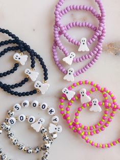 Boo Bracelets, Halloween Bracelets, Spooky Bracelets, Kiddo Bracelets - Etsy Bracelets Halloween, Bracelets Etsy, Halloween Bracelet, Round Rock, Bracelet Ideas, Favorite Jewelry, Jewelry Bracelets, Accessory Gift, Beaded Bracelets