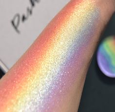 Rainbow highlighter. Get a magical, colorful, iridescent glow, perfect for festival season. 100% vegan luminizer. Each pan is one of a kind, shine on. Interested in transferring the rainbow glow to your cheeks  swipe your finger (yes Finger!) one time and with a bush lightly blend. For a blended look use brush as you normally would.  Video swatch: https://www.instagram.com/p/BHK_upKg39n/?taken-by=pashmac  Made In Nashville, by mermaids.   Ingredients: Mica, Titanium Dioxide, Iron Oxide, Tin.... Unicorn Makeup, Rainbow Aesthetic, Luminizer, Aesthetic Makeup, A Rainbow, Makeup Inspo, Maquillaje De Ojos, Makeup Products, Highlighter