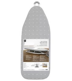 an image of a grey and white surfboard with polka dots on the back side