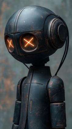 a robot with glowing eyes and an earpiece