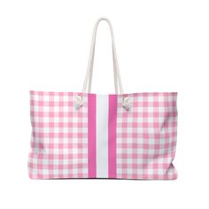 ⭐Introducing our stylish Pink Gingham Weekender Bag, designed for those who appreciate both functionality and fashion! This spacious bag features a lovely pink gingham pattern, accented by a striking pink and white stripe running down the middle of the bag.  Perfect for a weekend getaway or a day trip, this bag will add a pop of color to your ensemble while keeping all your essentials organized. Whether you're hitting the road or simply running errands, this charming weekender bag is sure to turn heads and make a statement wherever you go. 💝Totes make perfect gifts! ⭐🛍️You can click the name above(KellaTotes) to go directly to my shop and check out the Coordinating accessory bag as well as other Collections available.  ⭐⭐Free Shipping on All Items! 🛍️WEEKENDER DETAILS: See Slide for Inf Preppy Pink Bag For Daily Use, Weekend Large Capacity Pink Bag, Preppy White Rectangular Bag, Pink Bag With Adjustable Strap For Weekend, Preppy Gingham Rectangular Bag, Preppy Gingham Rectangular Bags, Preppy Rectangular Gingham Bag, Casual Plaid Bag For Picnic, White Large Capacity Bag For Picnic