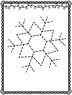 a black and white drawing of a snowflake with dots in the shape of a star