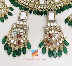 Green (Emerald) Sheesha Necklace Earrings Tikka and Jhoomer Set. Available to be shipped for FREE from Canada to USA, Europe, Italy, Norway and everywhere else. Explore more PUNJABI BRIDAL JEWELLERY SETS 👉 PUNJABI BRIDAL JEWELLERY ONLINE 🛒 INDIAN BRIDAL JEWELLERY 📦Unmatched FREE Worldwide Shipping Jasmine, Canada ⭐️⭐️⭐️⭐️⭐️ Yea and i loved the packing and the the (choora)bridal bangles, i wore it on my anniversary.. thanks a lot.. they Are amazing every person looked at them & were curiou Green Jwellary Set Bridal, Bollywood Bridal Necklace, Green For Diwali, Green Bollywood Bridal Necklace Gift, Handmade Green Bollywood Jewelry Sets, Luxury Green Bollywood Jewelry Sets, Bridal Jewellery Online, Europe Italy, Indian Bridal Jewellery, Indian Jewelry Sets