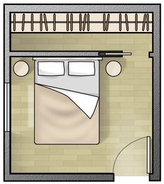 an overhead view of a bedroom with brick walls and floor plans for the bed area