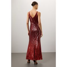 Ruby red sequins (95% Polyester, 5% Spandex). Sheath. V-neck. Sleeveless. Back zipper closure. See size and fit notes for length measurements. Imported. Sequin Gown, Red Sequin, Rent The Runway, Dress The Population, Closet Designs, Measurement Length, Black Crystals, Ruby Red, Low Cut