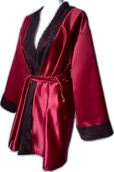 Satin Dressing Gown, Children's Mask, Dressing Gown Robe, Duchess Satin, Lace Cuffs, Red Cherry, Cuff Detail, Star Ruby, Chantilly Lace