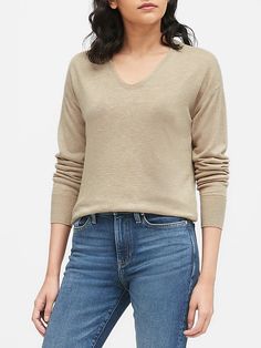 Relaxed Linen-Blend Sweater | Banana Republic Everyday Relaxed Fit V-neck Sweater, Versatile V-neck Sweater For Everyday, Spring Everyday V-neck Sweater, Versatile V-neck Sweater With Relaxed Fit, Casual Fine Knit V-neck Sweater, Oversized Fine Knit V-neck Sweater In Casual Style, Casual Oversized Fine Knit V-neck Sweater, Trendy V-neck Sweater For Everyday Spring, Trendy V-neck Spring Everyday Sweater