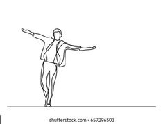 a continuous line drawing of a man standing with his arms spread out in the air