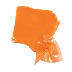 orange plastic bags are stacked on top of each other in the shape of a bow