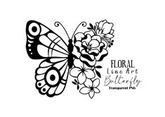 a butterfly with flowers on it's wings and the words floral line art butterfly