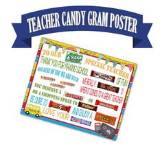 a teacher candy poster with words on it