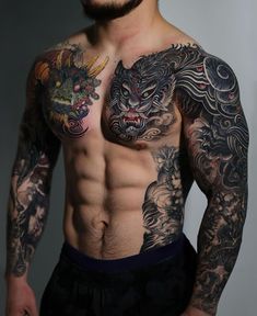 Dragon Tattoo Shoulder, Koi Tattoo Sleeve, Hip Tattoo Designs, La Tattoo, Forearm Band Tattoos, Japan Tattoo Design, Traditional Tattoo Sleeve, Digital Gallery, Chest Piece Tattoos