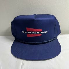 VIntage Rock Island Millwork Blue Snapback Rope Trucker Rope Hat Cap. Nwot. Rock Island, Vintage Rock, Hat Cap, Baseball Hats, Wardrobe, Hats, Blue