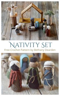 the nativity set is made with crochet and yarn