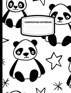 pandas and stars coloring pages with the title composition notebook written in black on white