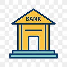 a bank building with the word bank on it's roof, and an arrow pointing up