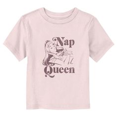 If you're planning on taking a long enchanted nap... then at least do it while wearing an adorable officially licensed Disney Sleeping Beauty Aurora Napping Queen Toddlers' Graphic T-Shirt! This unique tee features a distressed graphic of Aurora along with the phrase: "Nap Queen" printed in black lettering across the front. Add some fairy magic to your kids' closet, they'll love this Sleeping Beauty apparel, perfect for Disney fans everywhere! Sleeping Beauty Shirt, Pink Crew Neck Top For Bedtime, Cute Short Sleeve Tops For Bedtime, Pink Cotton Sleep T-shirt, Cute Graphic Print Sleep Tops, Cute Graphic Print Tops For Sleep, Graphic Print Short Sleeve Bedtime Top, Pink Cartoon Print Top For Bedtime, Playful Crew Neck Top For Bedtime