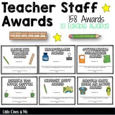 teacher staff awards with pencils, rulers and other items on the back ground for each student