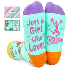 two pairs of socks that say, just a girl who loves to sleep with her