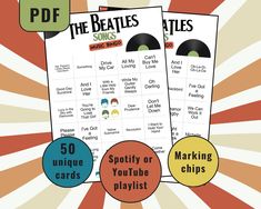 the beatles song worksheet with 50 unique cards and printable playlist for kids