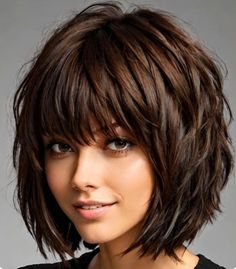 Messy Shoulder Length Hair With Bangs, Medium Length Haircut Choppy Layers, Butterfly Bob Haircut Medium, Bob With Bangs Thick Hair, Hair Cuts For 2024, Low Maintenance Shag Haircut, Choppy Bob Hairstyles For Fine Hair Mid Length Medium Layered, Short Straight Hairstyles With Bangs, Womens Shag Haircut