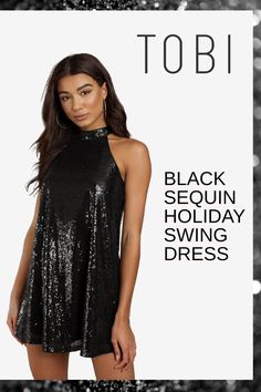 Shimmer the night away in this black sequin holiday swing dress. Can you imagine getting dress up cocktail party gowns and dresses for Christmas and New Year's Eve outfits on sale? Now's your chance to save. Why pay more when you can get sparkly winter festivity clothing and beautiful formal attire for ladies at affordable prices from TOBI. #shoptobi #holidaydress #swingdress Cocktail Party Outfits, Cocktail Party Outfit, Cocktail Dresses With Sleeves