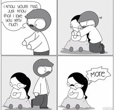 a comic strip with two people hugging each other