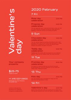 the valentine's day flyer is shown in red