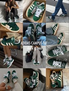 Green Campus 00s Outfit, Green Adidas Campus, Adidas Campus Shoes, Campus Shoes, Pretty Sneakers, Streetwear Girl, Trendy Shoes Sneakers, Pretty Shoes Sneakers, Cute Nike Shoes